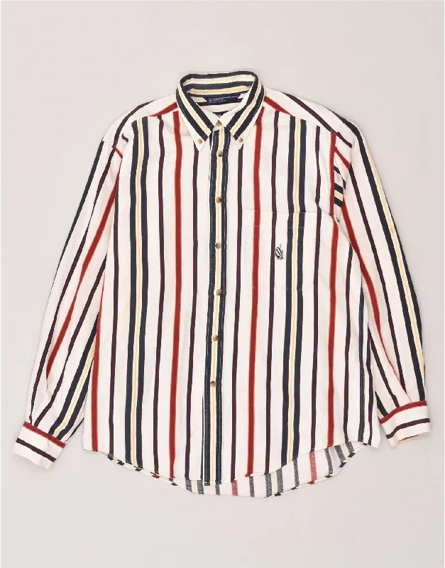 NAUTICA Mens Shirt Medium White Striped Cotton-- Rayon Velvet Corduroy
