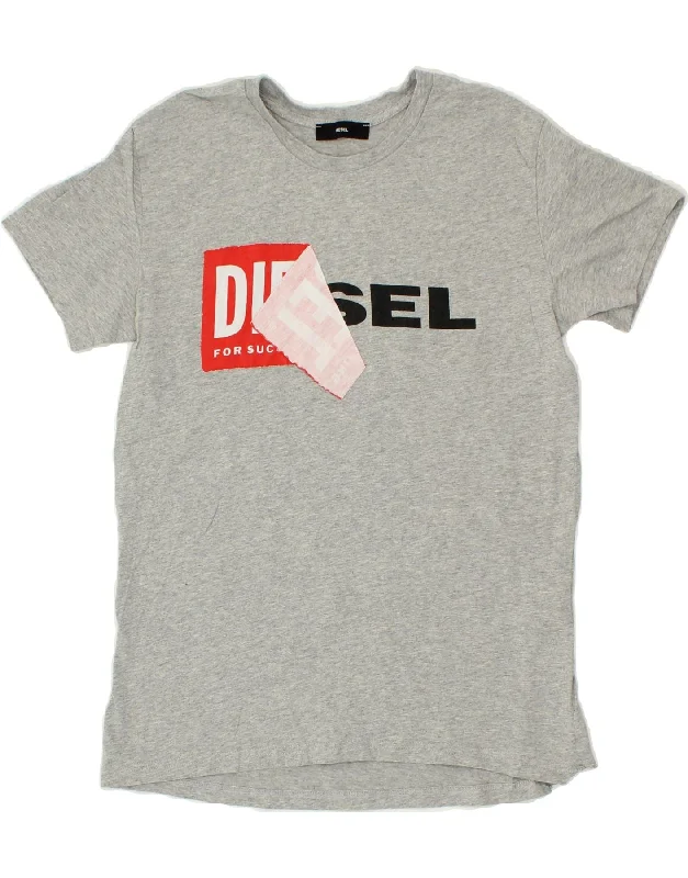 DIESEL Womens Graphic T-Shirt Top UK 12 Medium Grey Cotton-- Boxy Fit Fitted Loose