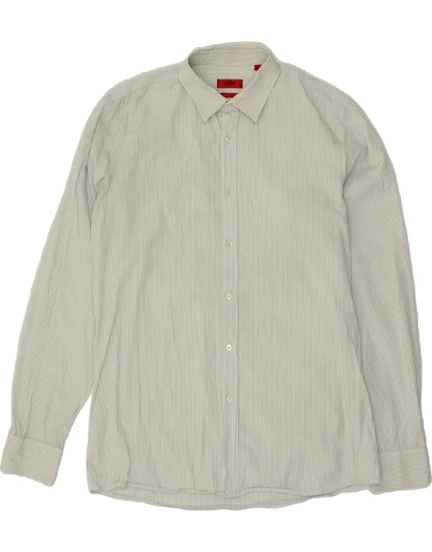 HUGO BOSS Mens Slim Fit Shirt XL Blue Pinstripe-- Fitted T-Shirt Seamless Stretchy