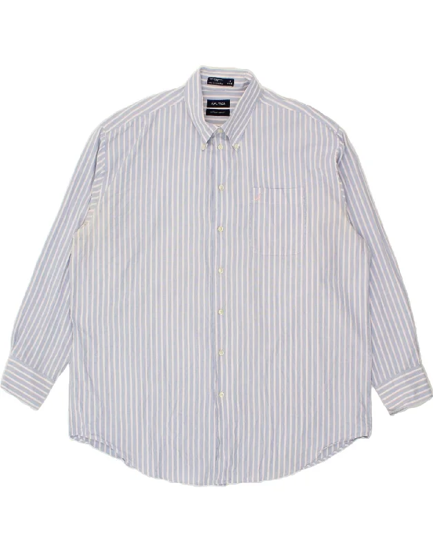 NAUTICA Mens Vintage Oxford Shirt Size 18 2XL Blue Pinstripe Cotton-- Collared T-Shirt Boat Neck A-Line