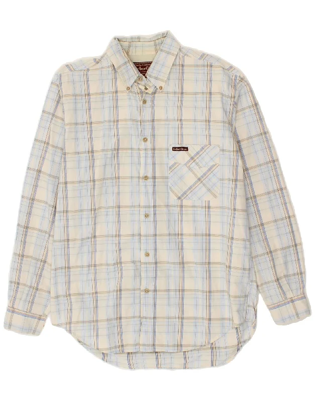 MARLBORO CLASSICS Mens Shirt Medium Blue Check Cotton-- Notch Collar Peter Pan Collar Cowl Neck