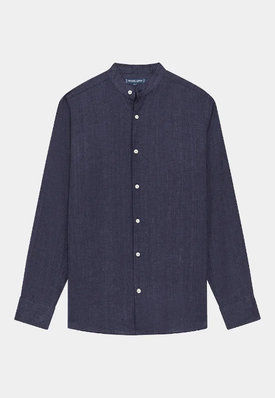 Frescobol Jorge Linen Shirt L/S Midnight Blue-- Terry Blend Velvet Blend Canvas Blend