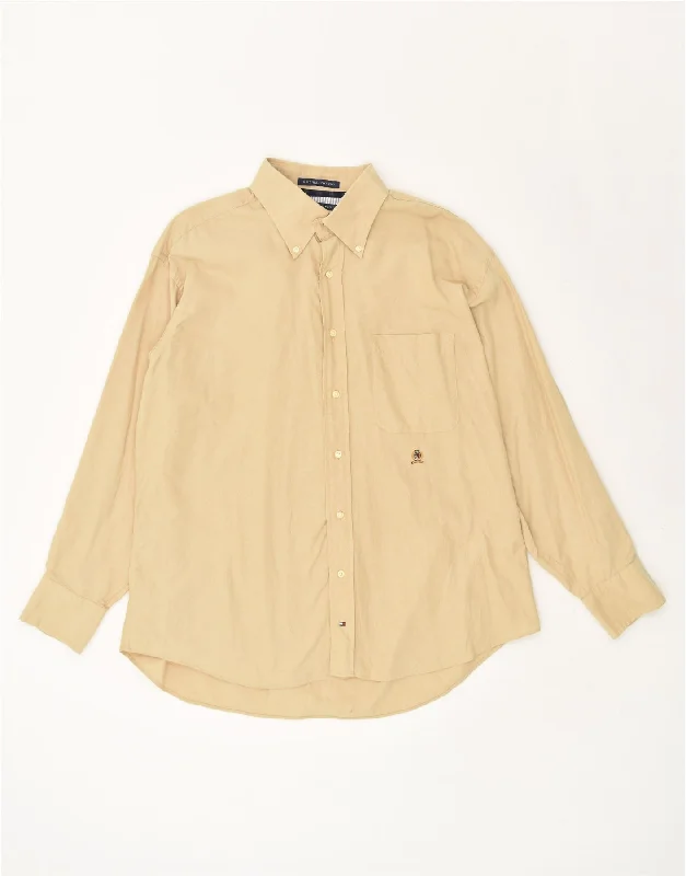 TOMMY HILFIGER Mens Vintage Shirt Size 17 XL Beige Cotton-- Plaid T-Shirt Polka Dot Checkered