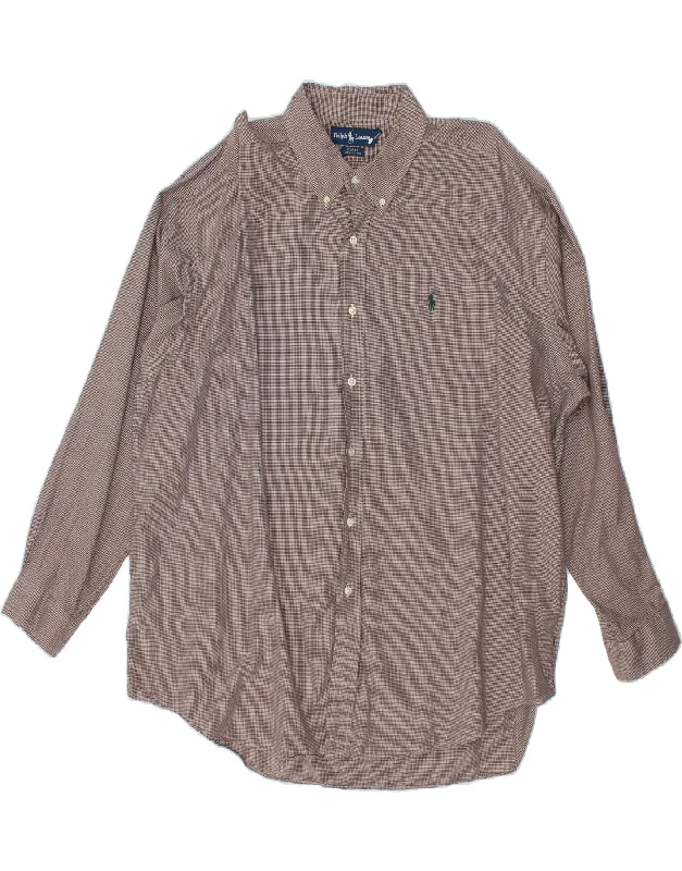 RALPH LAUREN Mens Loose Fit Shirt 2XL Burgundy Houndstooth Cotton-- Rayon Velvet Corduroy