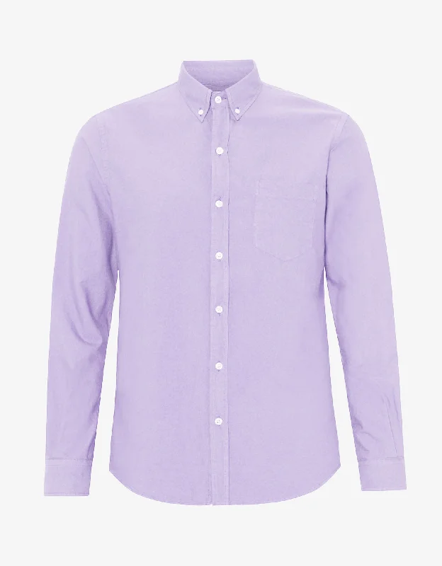 Organic Button Down Shirt - Soft Lavender-- Beaded Sequined Faux Fur