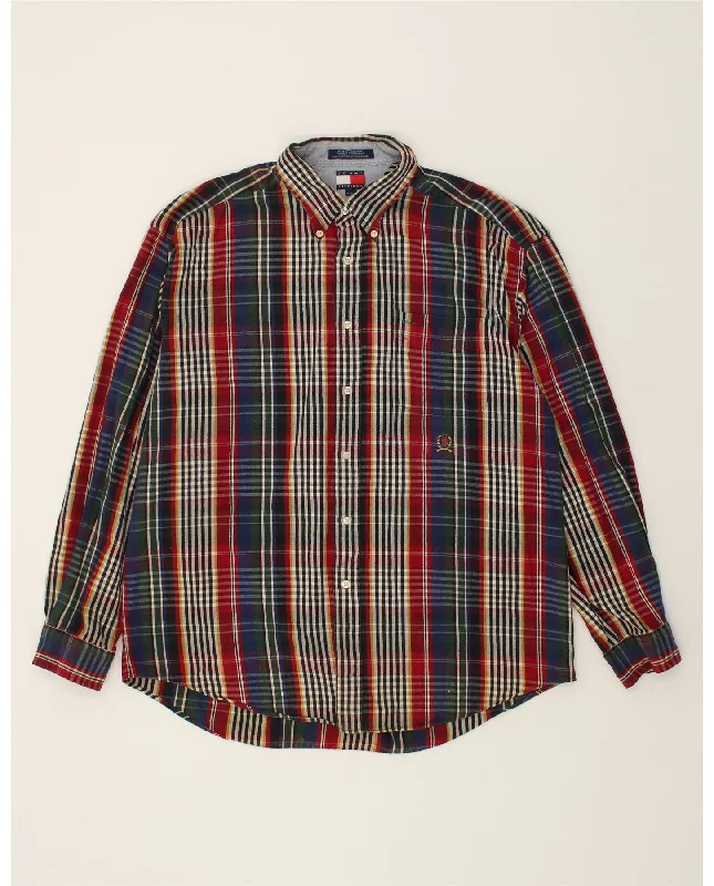 TOMMY HILFIGER Mens Shirt XL Multicoloured Check Cotton-- Real Fur Shearling Chenille