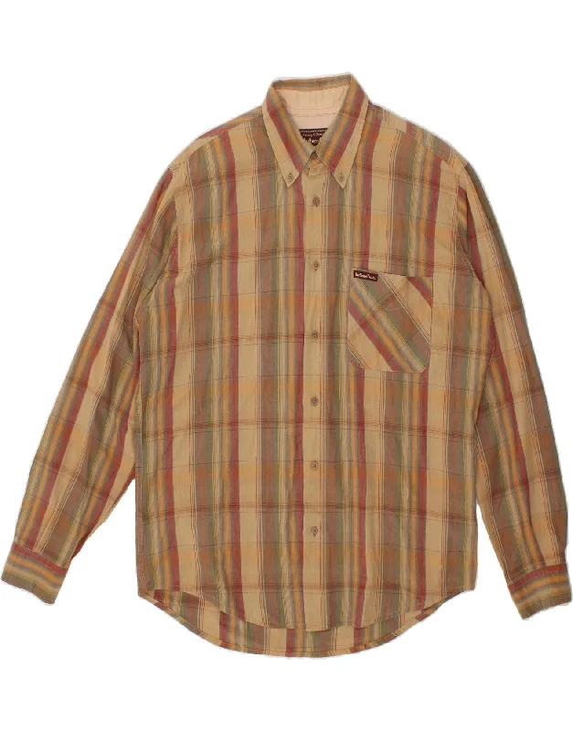 MARLBORO CLASSICS Mens Shirt Medium Brown Check Cotton-- Front Pockets Side Pockets Patch Pockets