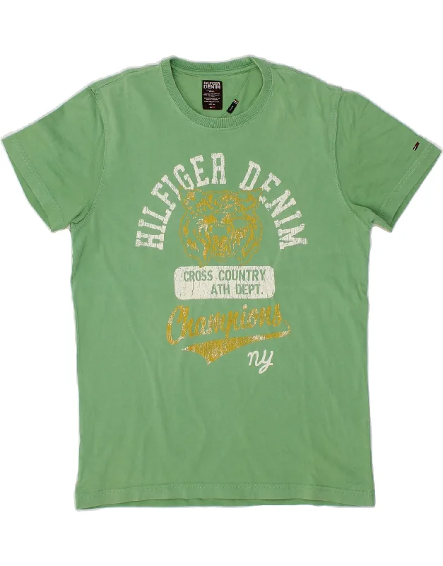 TOMMY HILFIGER Mens Graphic T-Shirt Top Medium Green Cotton-- Lace Blend Ribbed Blend Corduroy Blend