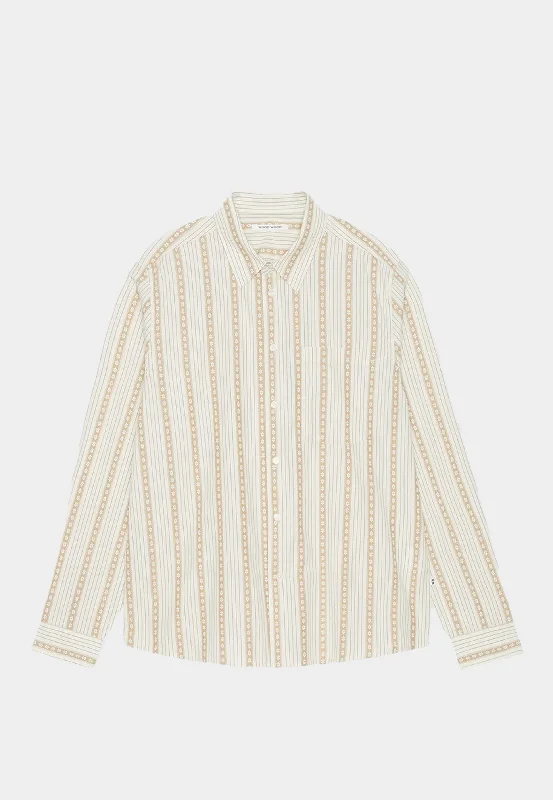 Wood Wood Aster Floral Jacqaurd Shirt - Beige Floral Jacquard-- Notch Collar Peter Pan Collar Cowl Neck