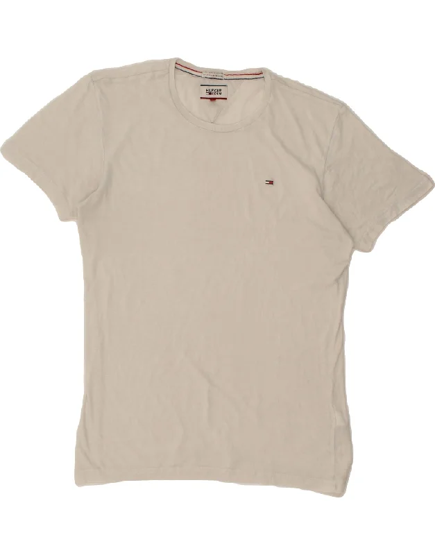 TOMMY HILFIGER Mens T-Shirt Top Medium White Cotton-- Elasticated Padded Insulated