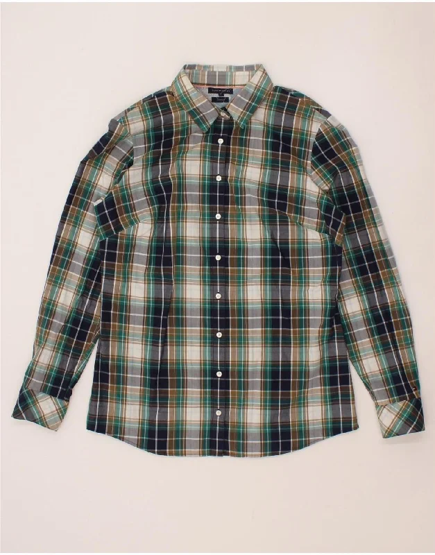 TOMMY HILFIGER Womens Slim Fit Shirt US 12 Large Multicoloured Check -- Basic T-Shirt Crew Neck Short Sleeve