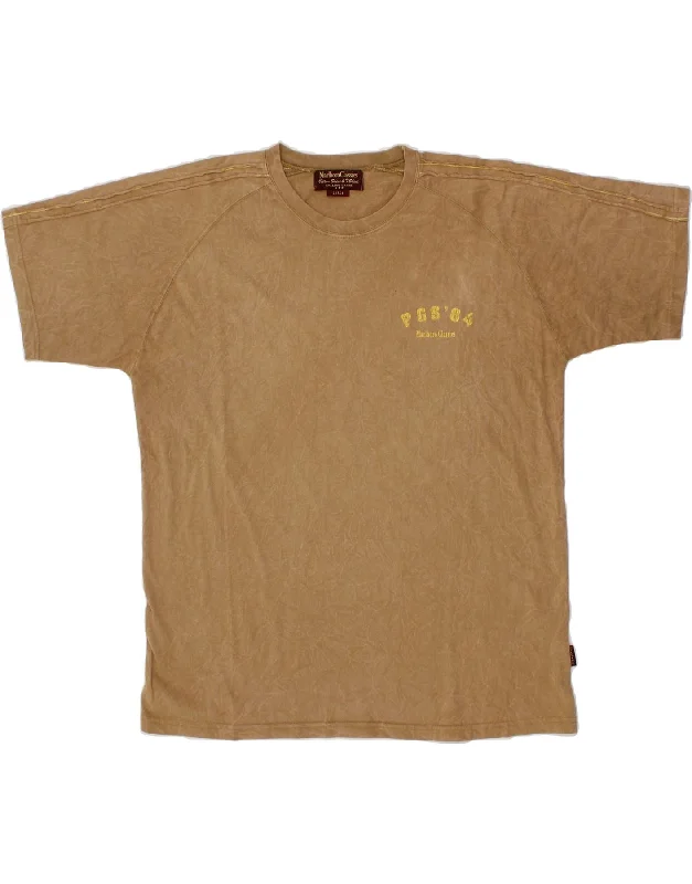 MARLBORO CLASSICS Mens T-Shirt Top Large Brown Cotton-- Striped Floral Plaid