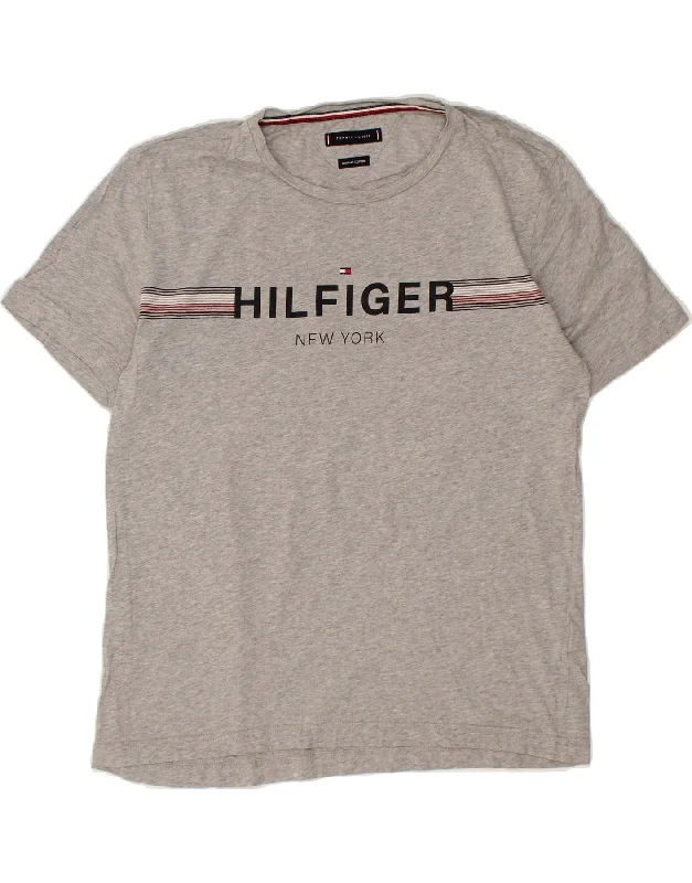 TOMMY HILFIGER Mens New York Graphic T-Shirt Top Medium Grey Cotton-- Fleece Nylon Spandex