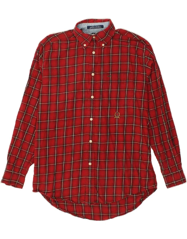 TOMMY HILFIGER Mens Shirt Small Red Check Cotton-- V-Neck T-Shirt Long Sleeve Cotton