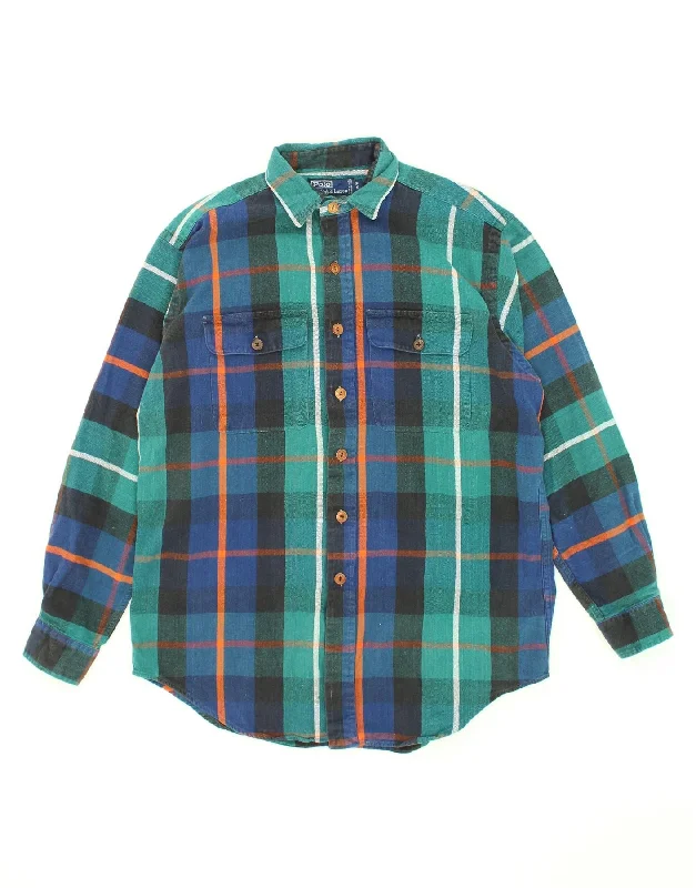 POLO RALPH LAUREN Mens Vintage Shirt Medium Multicoloured Check Cotton-- Cashmere Blend Cotton Blend Poly Blend