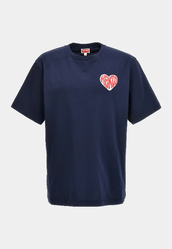 Kenzo Hearts Oversize T-shirt 77 Midnight Blue-- Spandex Blend Rayon Blend Denim Blend
