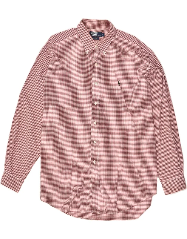 POLO RALPH LAUREN Mens Blake Shirt XL Red Check Cotton-- Embroidered Appliqued Beaded