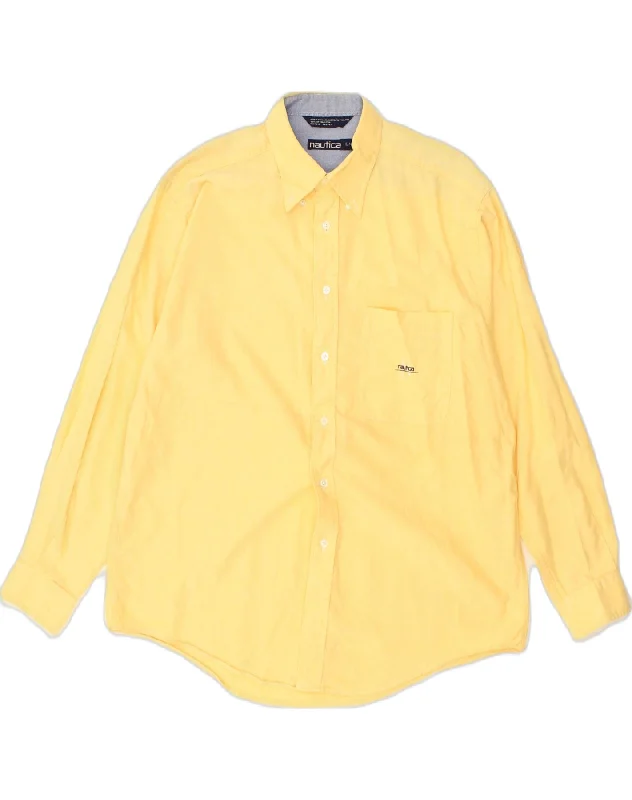 NAUTICA Mens Shirt Large Yellow Cotton-- Mesh Blend Leather Blend Suede Blend
