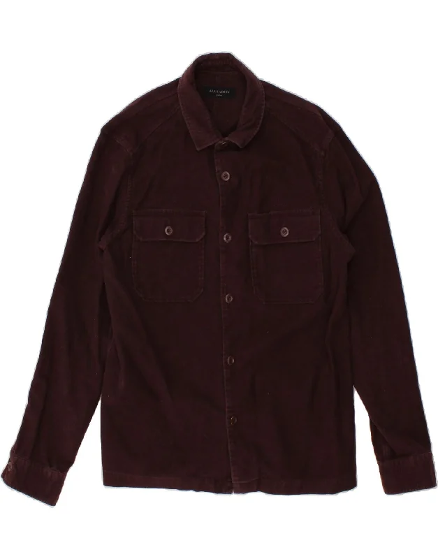 ALL SAINTS Mens Shirt Large Burgundy Cotton-- Terry Blend Velvet Blend Canvas Blend
