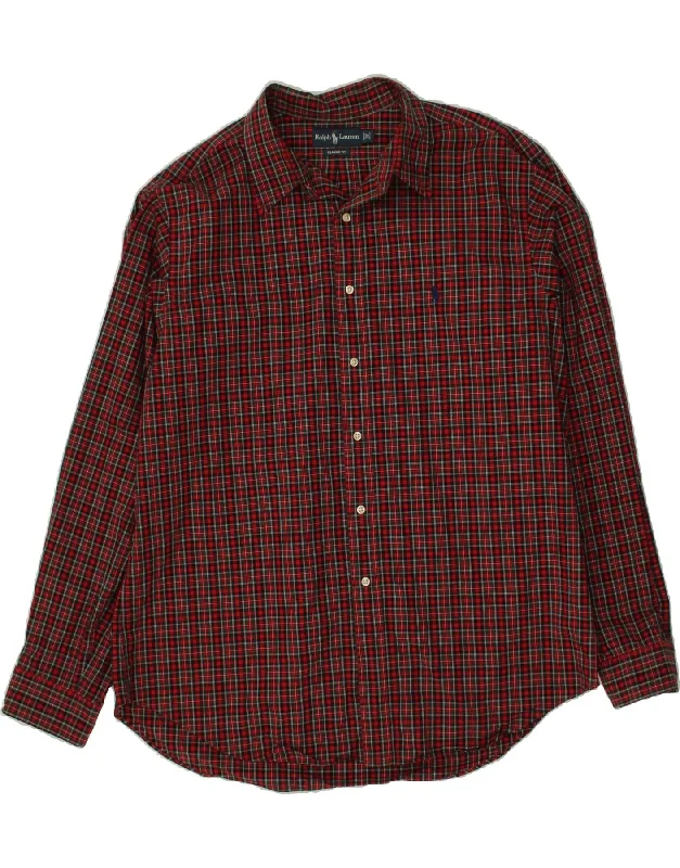 RALPH LAUREN Mens Classic Fit Shirt Size 18 2XL Red Check Cotton-- Beaded Sequined Faux Fur