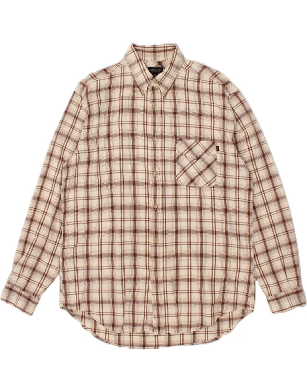 MARLBORO CLASSICS Mens Flannel Shirt XL Brown Check Cotton-- Welt Pockets Slit Pockets Flap Pockets