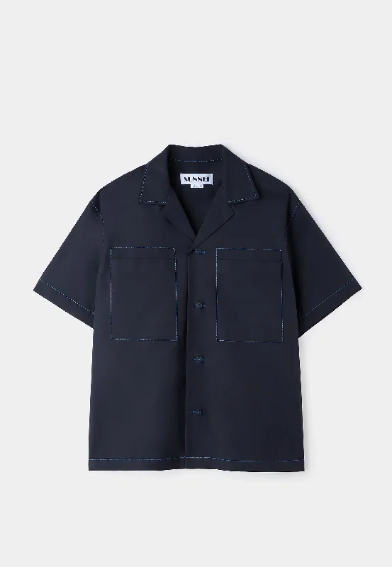 Sunnei Shortsleeve Shirt Dark Blue-- Boxy Fit Fitted Loose