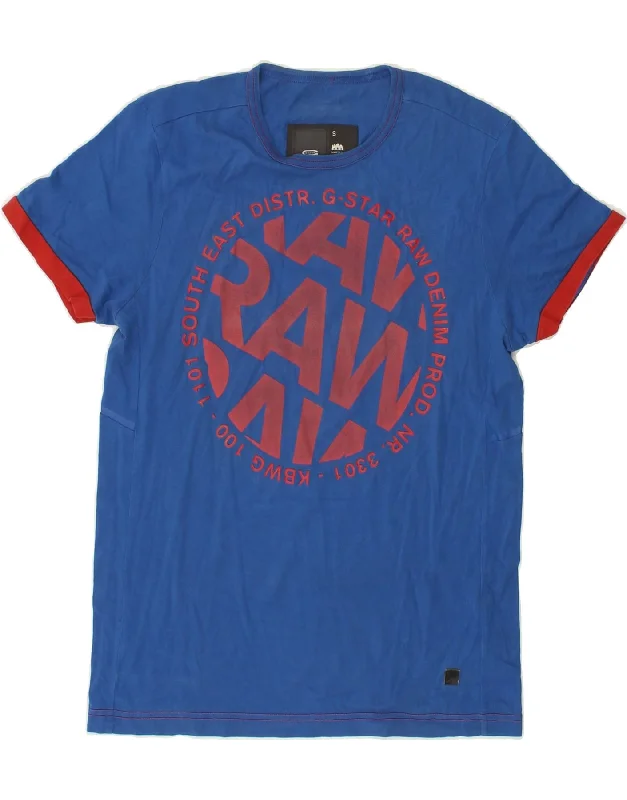 G-STAR Mens Graphic T-Shirt Top Small Blue Cotton-- Real Fur Shearling Chenille