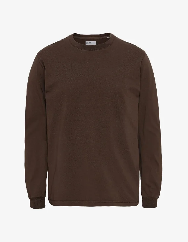 Oversized Organic LS T-shirt - Coffee Brown-- Polka Dot Checkered Tartan