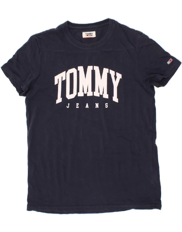 TOMMY HILFIGER Mens Graphic T-Shirt Top Medium Navy Blue Cotton-- Oversized T-Shirt Spandex breathable