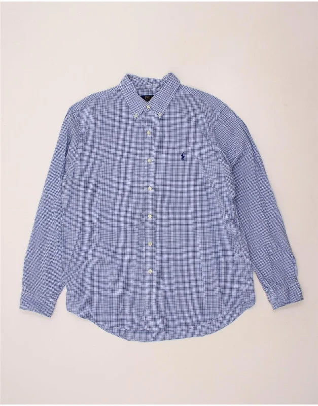 POLO RALPH LAUREN Mens Shirt XL Blue Gingham Cotton-- Graphic T-Shirt Round Neck Polyester