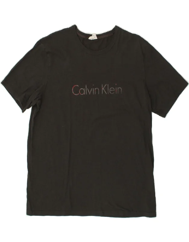 CALVIN KLEIN Mens Graphic T-Shirt Top XL Grey Cotton-- Polka Dot Checkered Tartan