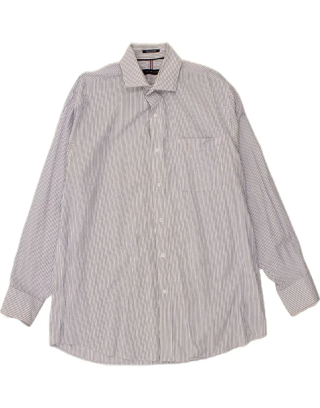 TOMMY HILFIGER Mens Regular Fit Shirt Size 16 1/2 Large Blue Pinstripe-- Chenille Blend Fleece Blend Nylon Blend