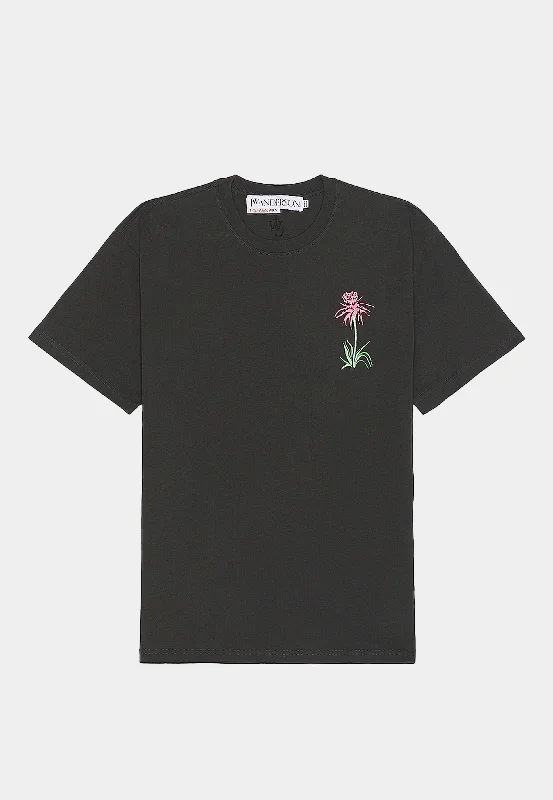 Jw Anderson Pol Thistle Embroidery T-Shirt Charcoal-- Layered Multi-layer Single Layer