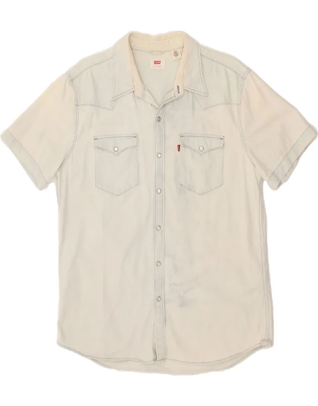 LEVI'S Mens Short Sleeve Denim Shirt Large Blue Cotton-- Cozy Warm Stylish