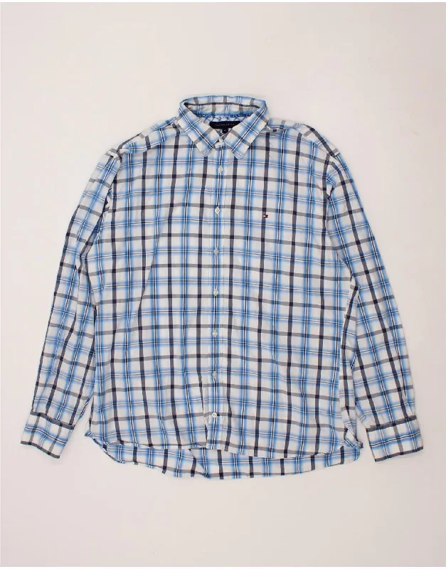 TOMMY HILFIGER Mens Shirt XL Blue Check Cotton-- Polka Dot Checkered Tartan