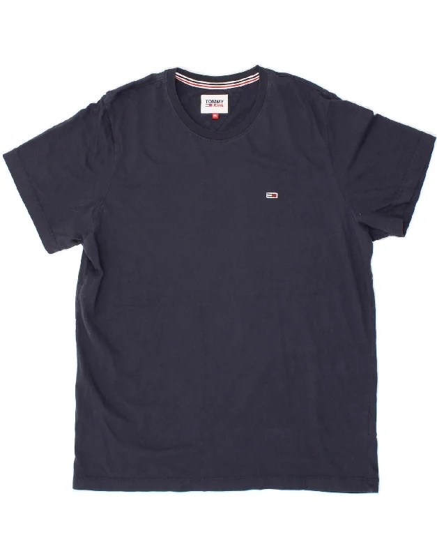 TOMMY HILFIGER Mens T-Shirt Top 2XL Navy Blue Cotton-- Asymmetrical Pockets Print