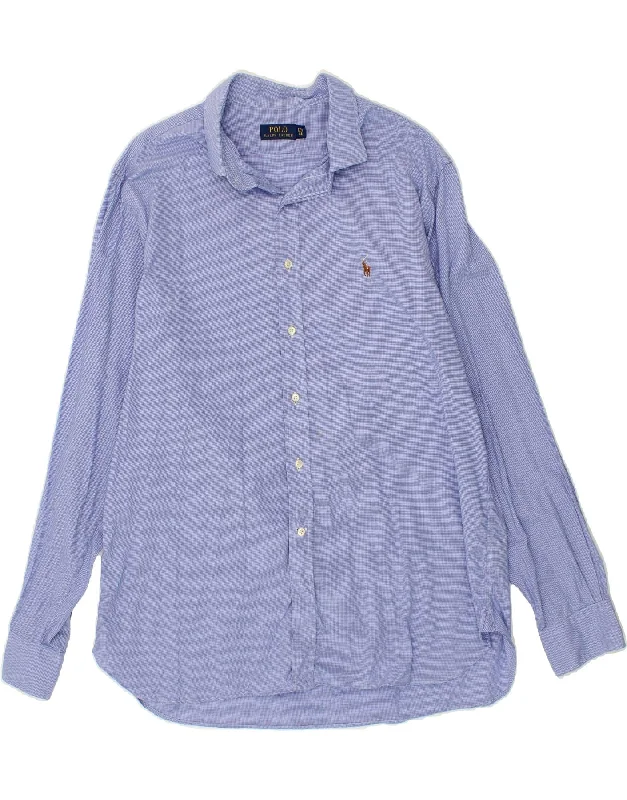 POLO RALPH LAUREN Mens Shirt Size 17 1/2 44 XL Blue Check Cotton-- Ribbed T-Shirt High Neck Heavyweight