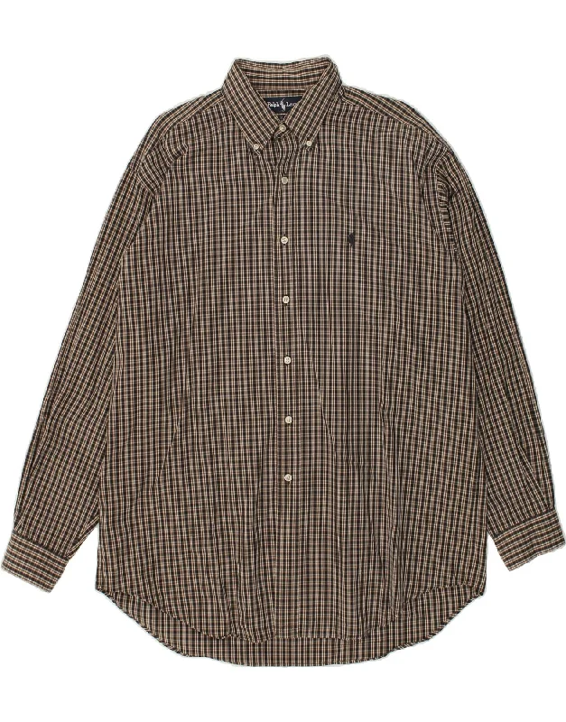 RALPH LAUREN Mens Shirt Large Brown Check Cotton-- Elegant Classic Vintage