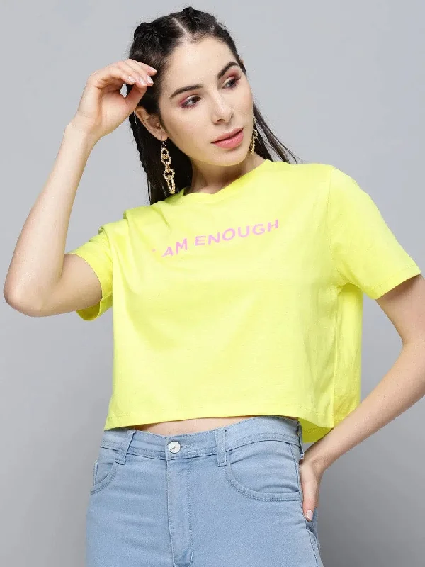 Yellow I-Am-Enough Crop Boxy T-Shirt-- Layered Multi-layer Single Layer