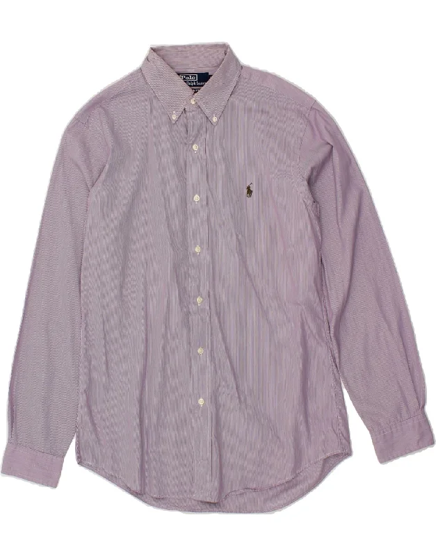POLO RALPH LAUREN Mens Custom Fit Shirt Size 15 1/2 39 Medium Purple-- Iron Safe Non-Iron Wrinkle Free