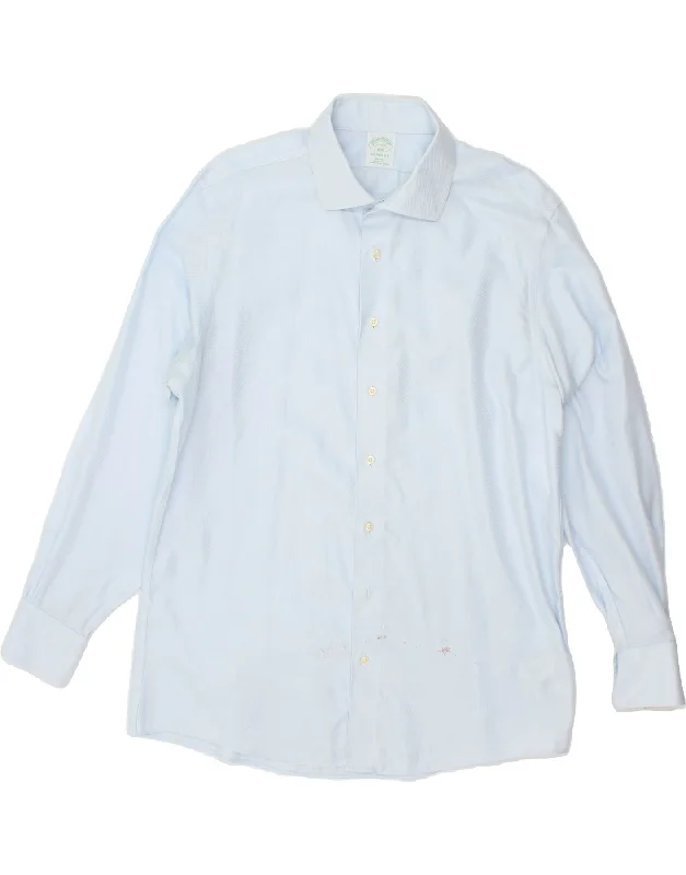 BROOKS BROTHERS Mens Shirt Size 17 4/5 XL Blue Cotton-- Jersey Fabric Tulle Fabric Batik Fabric