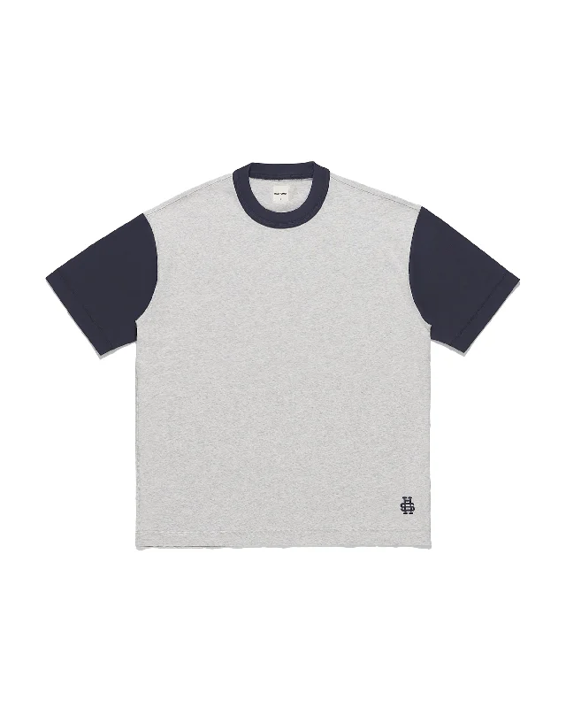 Athletic T-Shirt - Grey / Navy-- Silk Blend Satin Velvet