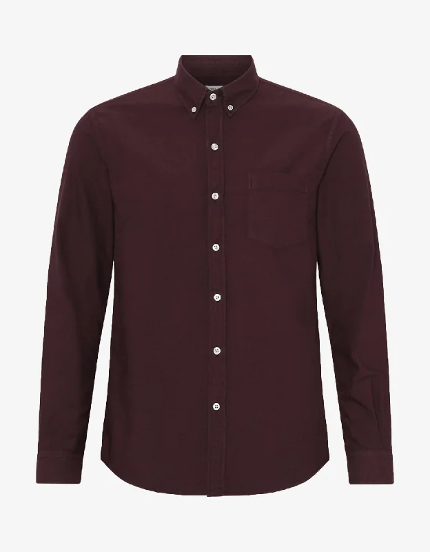 Organic Button Down Shirt - Oxblood Red-- Hooded Caped Shawl Collar