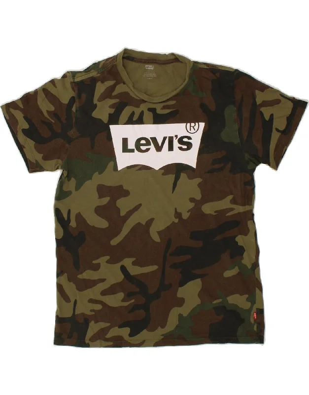 LEVI'S Mens Graphic T-Shirt Top Small Khaki Camouflage-- Polka Dot Checkered Tartan