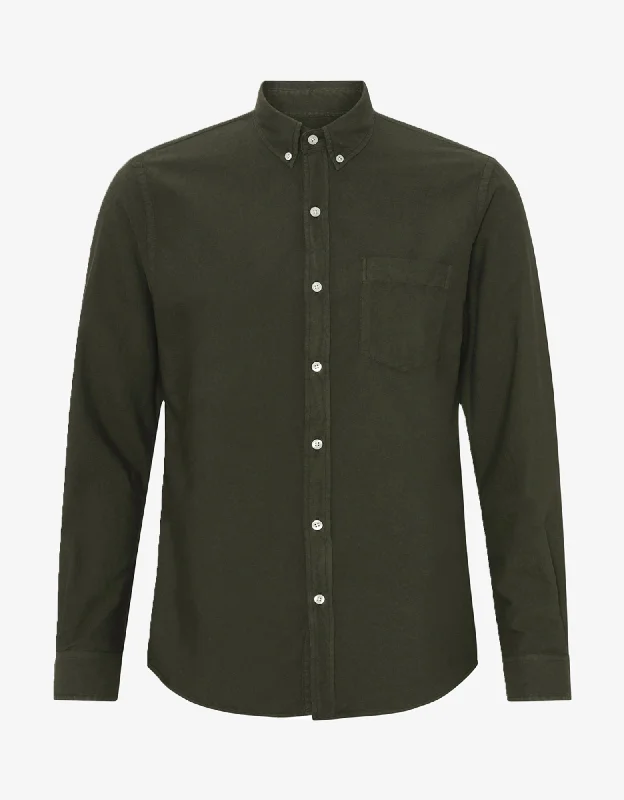 Organic Button Down Shirt - Hunter Green-- Embroidered Appliqued Beaded