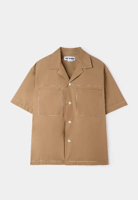 Sunnei Shortsleeve Shirt Dbg Dark Beige-- Collared T-Shirt Boat Neck A-Line