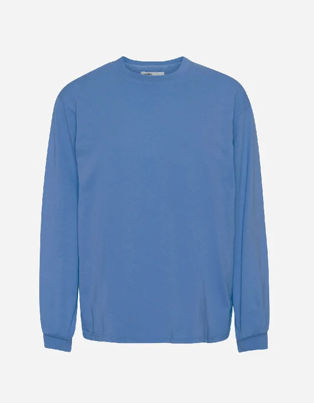 Oversized Organic LS T-shirt - Sky Blue-- Striped Floral Plaid
