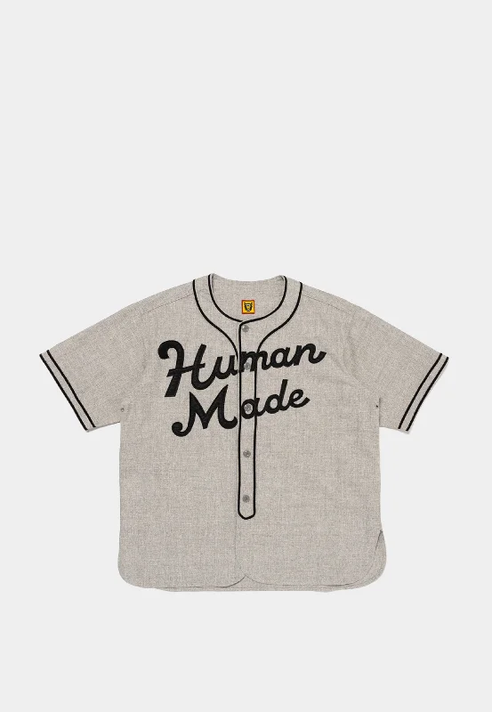 Human Made Baseball Shirt Gray-- Satin Fabric Silk Fabric Chiffon Fabric