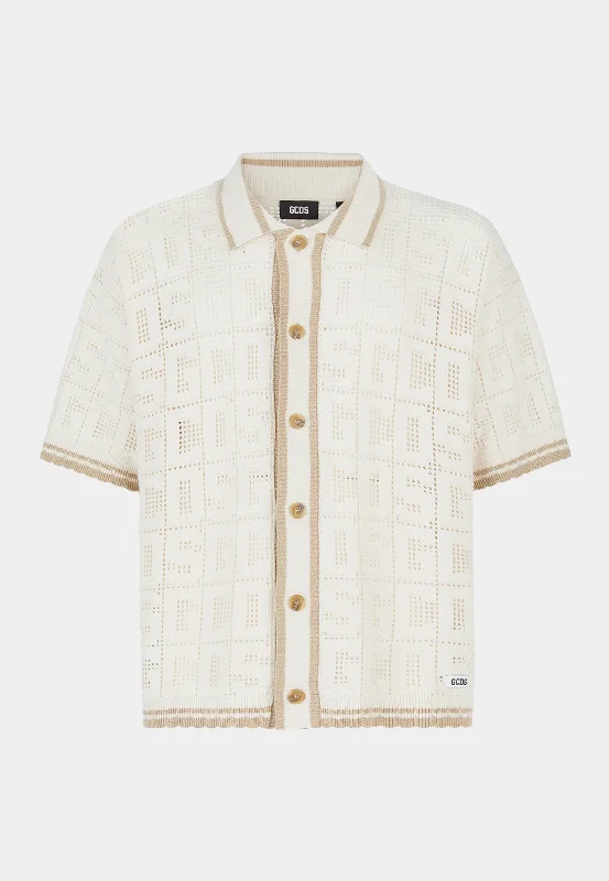 Gcds Monogram Macramé Knit Shirt Off White-- Nylon Fabric Polyester Fabric Spandex Fabric