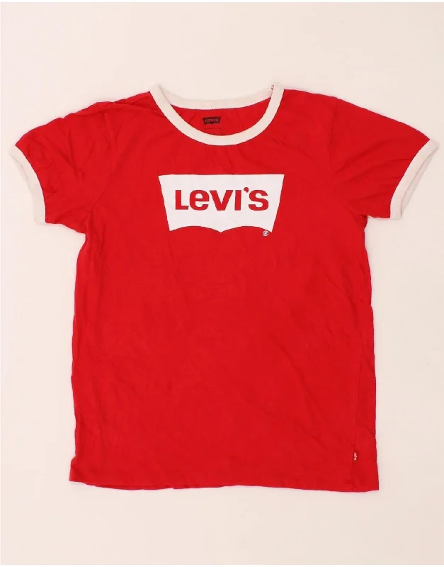 LEVI'S Girls Graphic T-Shirt Top 13-14 Years XL Red Cotton-- Hooded Caped Shawl Collar